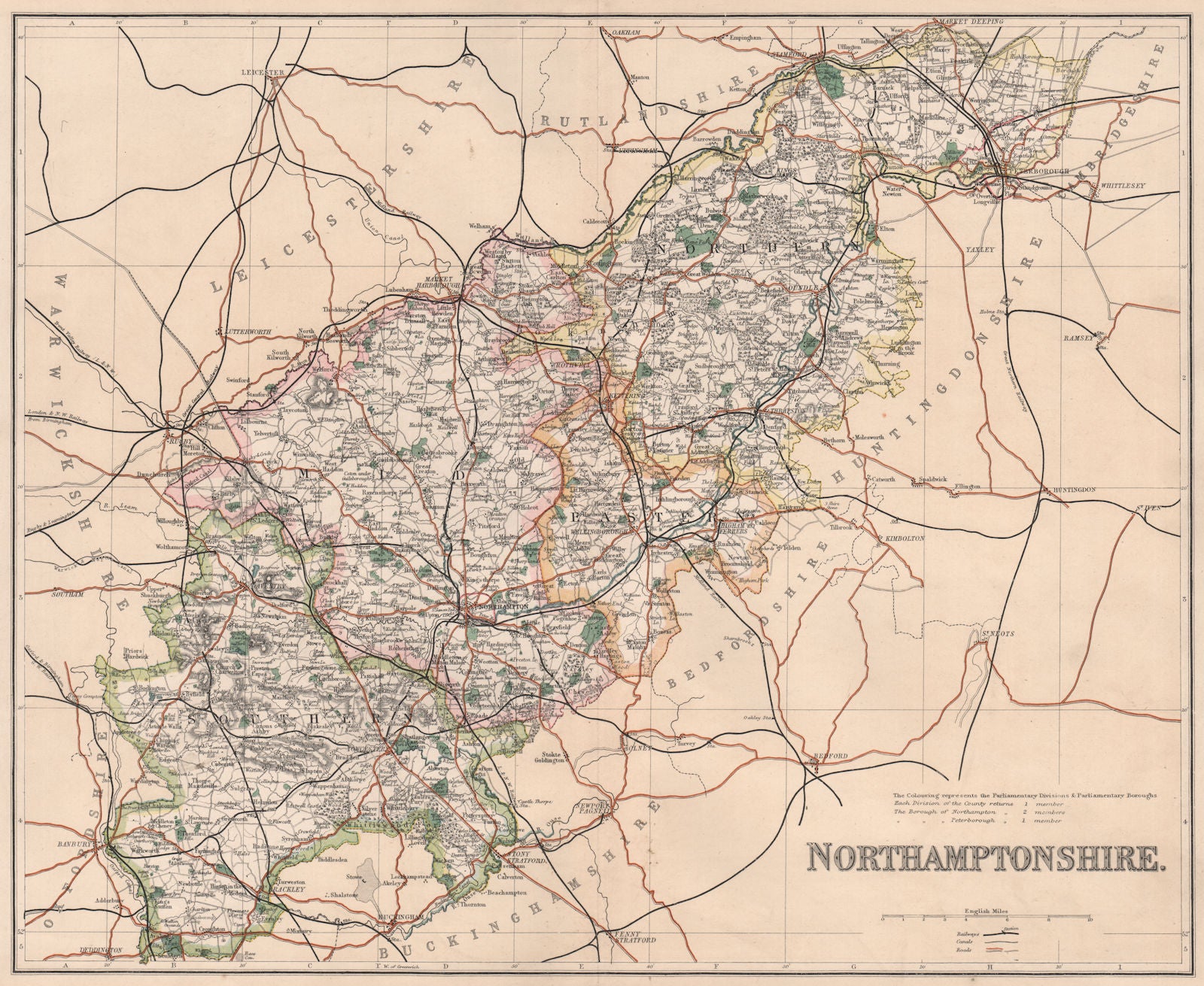 NORTHAMPTONSHIRE. County map. Divisions & parliamentary boroughs. PHILIP 1902